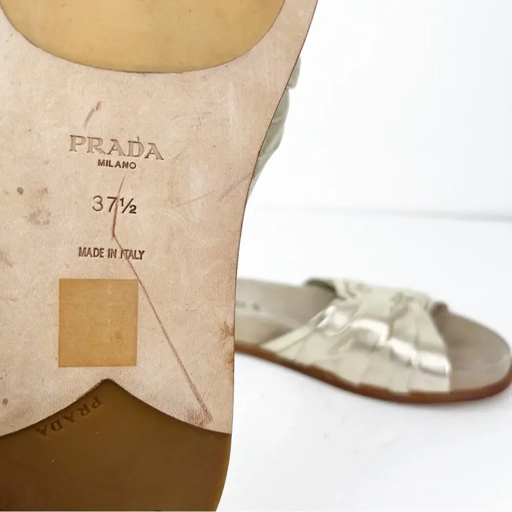 SZ 37.5 Prada Metallic Gold Leather Slide Sandals - Picture 7 of 7